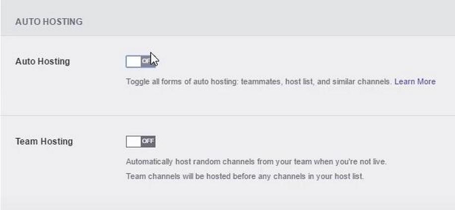 Screenshot of Twitch demonstrating how to enable and disable hosting.