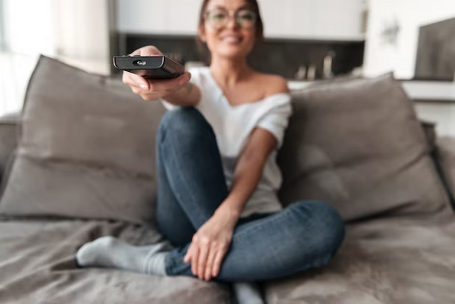 Female holding a remote control