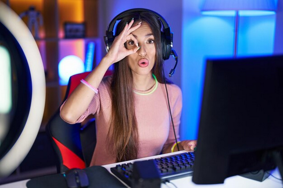 Woman with headset using a computer